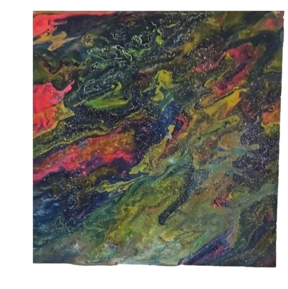 Hand Crafted modern art fluid acrylic pour handmade bohemian artwork wall decor - Picture 2 of 12
